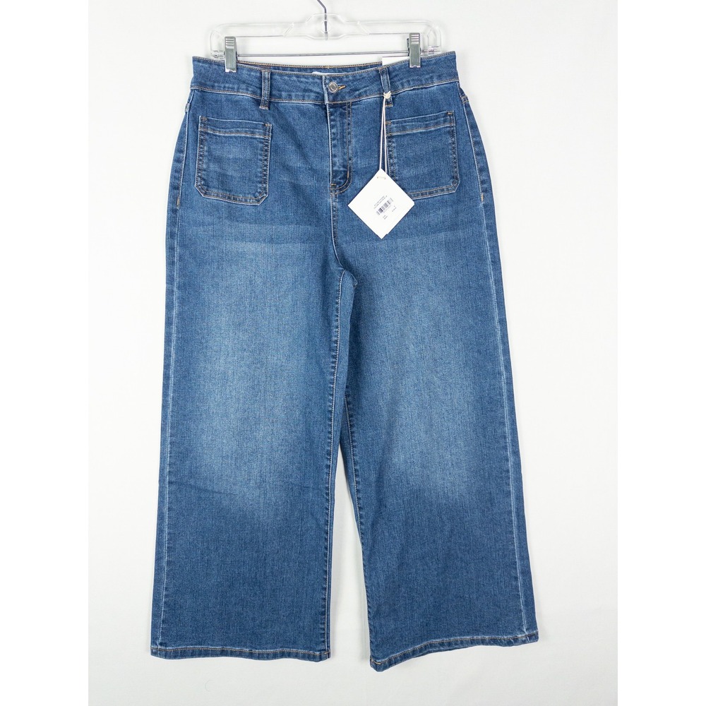 Tahari Premium Denim Oud-West Crop High Rise Wide Leg Jeans Womens 6/28 Blue Y2K